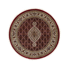 Load image into Gallery viewer, 4&#39;x4&#39; Red Hand Knotted Wool Tabriz Mahi Fish Design Oriental Round Rug FWR352476