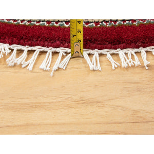 4'x4' Red Hand Knotted Wool Tabriz Mahi Fish Design Oriental Round Rug FWR352476