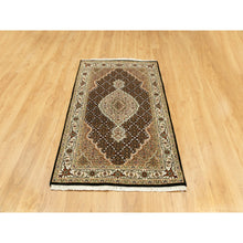 Load image into Gallery viewer, 3&#39;1&quot;x5&#39;6&quot; Rich Black, Hand Knotted, Tabriz Mahi with Fish Medallion Design, 250 KPSI Wool Oriental Rug FWR352656