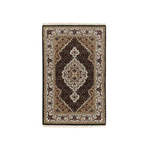 Load image into Gallery viewer, 2&#39;6&quot;x4&#39; Rich Black, Hand Knotted, Tabriz Mahi with Fish Medallion Design, 250 KPSI Wool, Oriental Rug FWR352710