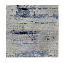 Load image into Gallery viewer, 10&#39;2&quot;x10&#39;2&quot; Wool Silk Silver, Blue Modern Abstract Design Hand Knotted Oriental Square Rug FWR353190
