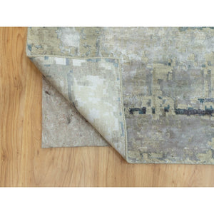 10'2"x10'2" Wool Silk Silver, Blue Modern Abstract Design Hand Knotted Oriental Square Rug FWR353190