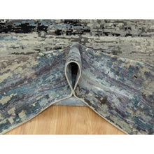 Load image into Gallery viewer, 10&#39;2&quot;x10&#39;2&quot; Wool Silk Silver, Blue Modern Abstract Design Hand Knotted Oriental Square Rug FWR353190