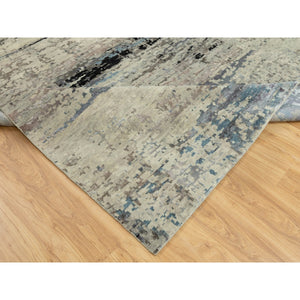 10'2"x10'2" Wool Silk Silver, Blue Modern Abstract Design Hand Knotted Oriental Square Rug FWR353190