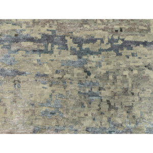 10'2"x10'2" Wool Silk Silver, Blue Modern Abstract Design Hand Knotted Oriental Square Rug FWR353190