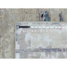 Load image into Gallery viewer, 10&#39;2&quot;x10&#39;2&quot; Wool Silk Silver, Blue Modern Abstract Design Hand Knotted Oriental Square Rug FWR353190