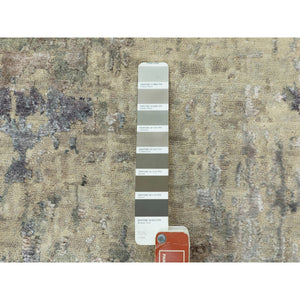 2'7"x9'9" Silver, Blue Wool And Silk Modern Abstract Design Hand Knotted Oriental Runner Rug FWR353244