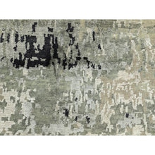Load image into Gallery viewer, 2&#39;7&quot;x9&#39;9&quot; Silver, Blue Wool And Silk Modern Abstract Design Hand Knotted Oriental Runner Rug FWR353244