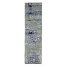 Load image into Gallery viewer, 2&#39;8&quot;x9&#39;9&quot; Silver, Blue Wool And Silk Modern Abstract Design Hand Knotted Oriental Runner Rug FWR353250