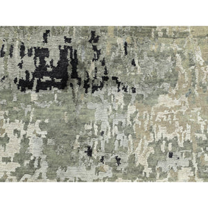 2'8"x7'10" Hand Knotted Silver, Blue Wool And Silk Modern Abstract Design Oriental Runner Rug FWR353256