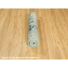 Load image into Gallery viewer, 2&#39;8&quot;x7&#39;10&quot; Hand Knotted Silver, Blue Wool And Silk Modern Abstract Design Oriental Runner Rug FWR353256
