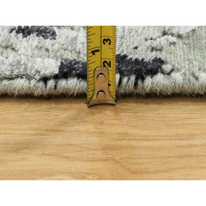 2'8"x7'10" Hand Knotted Silver, Blue Wool And Silk Modern Abstract Design Oriental Runner Rug FWR353256