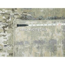 Load image into Gallery viewer, 2&#39;8&quot;x7&#39;10&quot; Wool And Silk Silver, Blue Modern Abstract Design Hand Knotted Oriental Runner Rug FWR353262
