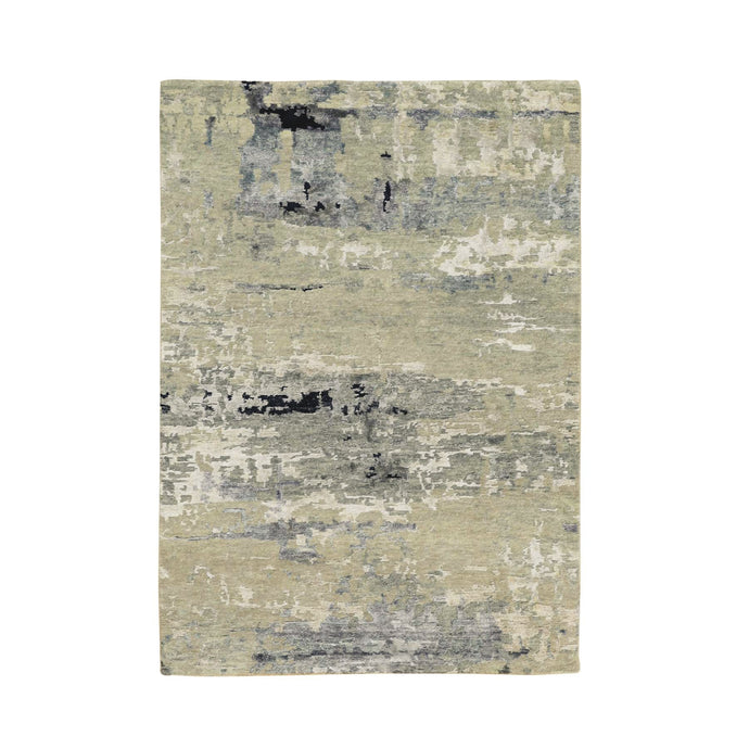 4'x6' Silver, Blue Wool And Silk Modern Abstract Design Hand Knotted Oriental Rug FWR353268