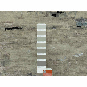4'x6' Silver, Blue Wool And Silk Modern Abstract Design Hand Knotted Oriental Rug FWR353268
