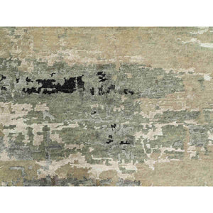 4'x6' Silver, Blue Wool And Silk Modern Abstract Design Hand Knotted Oriental Rug FWR353268