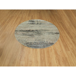 6'x6' Silver Blue Wool & Silk Modern Abstract Design Hand Knotted Oriental Round Rug FWR353298
