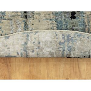 6'x6' Silver Blue Wool & Silk Modern Abstract Design Hand Knotted Oriental Round Rug FWR353298
