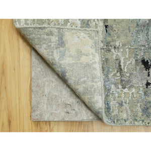 2'8"x19'10" Silver Gray Wool & Silk Modern Abstract Design Hand Knotted Oriental Runner Rug FWR353340