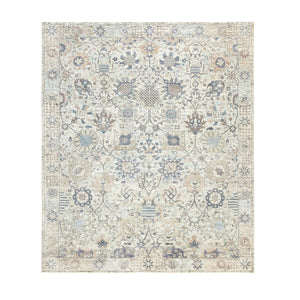 8'x10'1" Ivory Hand Knotted Silk With Textured Wool Tabriz Oriental Rug FWR353634