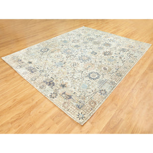 8'x10'1" Ivory Hand Knotted Silk With Textured Wool Tabriz Oriental Rug FWR353634