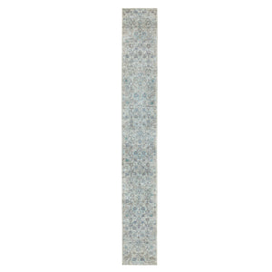 2'5"x20'5" Ivory Silk With Textured Wool Tabriz Hand Knotted Oriental XL Runner Rug FWR353676