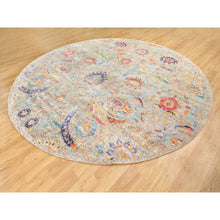 Load image into Gallery viewer, 12&#39;x12&#39; Tan Silk With Textured Wool Sickle Leaf Design Hand Knotted Oriental Round Rug FWR353790