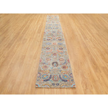 Load image into Gallery viewer, 2&#39;6&quot;x16&#39;4&quot; Hand Knotted Tan Silk With Textured Wool Sickle Leaf Design Oriental XL Runner Rug FWR353796