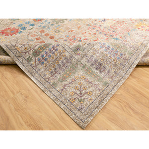 12'x18' Oversize Silk With Textured Wool Taupe Directional Vase Design Hand Knotted Oriental Rug FWR353802
