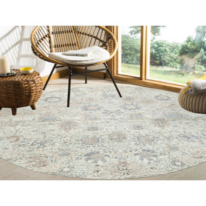 11'10"x11'10" Ivory Silk With Textured Wool Tabriz Hand Knotted Oriental Round Rug FWR353874