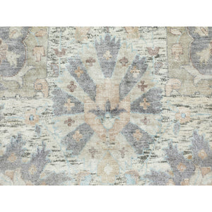11'10"x11'10" Ivory Silk With Textured Wool Tabriz Hand Knotted Oriental Round Rug FWR353874