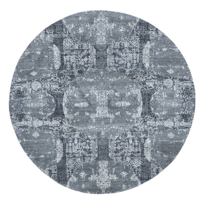 6'x6' Round Gray Wool And Pure Silk Jewellery Design Hand Knotted Oriental Rug FWR354012
