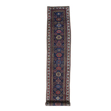 Load image into Gallery viewer, 3&#39;x18&#39;8&quot; Navy Blue Antique Persian Kurdish Bijar Even Wear XL Runner Pure Wool Hand Knotted Oriental Rug FWR354036