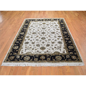 6'x9'3" Black Half Wool And Half Silk Thick and Plush Rajasthan Hand Knotted Oriental Rug FWR354096