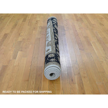 Load image into Gallery viewer, 6&#39;x9&#39;3&quot; Black Half Wool And Half Silk Thick and Plush Rajasthan Hand Knotted Oriental Rug FWR354096