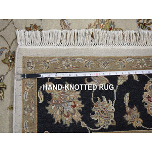 6'x9'3" Black Half Wool And Half Silk Thick and Plush Rajasthan Hand Knotted Oriental Rug FWR354096