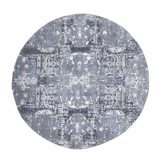 4'x4' Round Gray Wool And Pure Silk Jewellery Design Hand Knotted Oriental Rug FWR354150