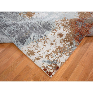 9'x12' Terracotta Abstract Design Wool And Silk Hi-Low Pile Denser Weave Hand Knotted Oriental Rug FWR354192