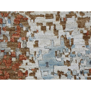 9'x12' Terracotta Abstract Design Wool And Silk Hi-Low Pile Denser Weave Hand Knotted Oriental Rug FWR354192