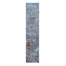Load image into Gallery viewer, 2&#39;5&quot;x12&#39; Terracotta Abstract Design Wool And Silk Hi-Low Pile Denser Weave Runner Hand Knotted Oriental Rug FWR354258