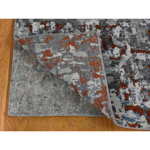 2'5"x12' Terracotta Abstract Design Wool And Silk Hi-Low Pile Denser Weave Runner Hand Knotted Oriental Rug FWR354258
