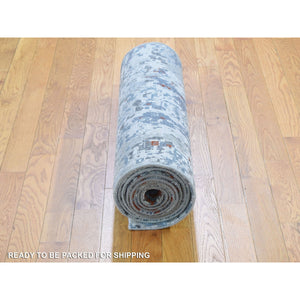 2'5"x12' Terracotta Abstract Design Wool And Silk Hi-Low Pile Denser Weave Runner Hand Knotted Oriental Rug FWR354258