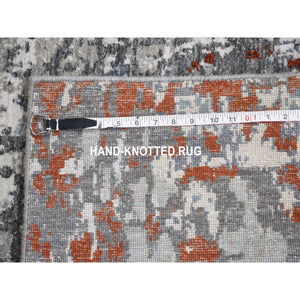 2'5"x12' Terracotta Abstract Design Wool And Silk Hi-Low Pile Denser Weave Runner Hand Knotted Oriental Rug FWR354258