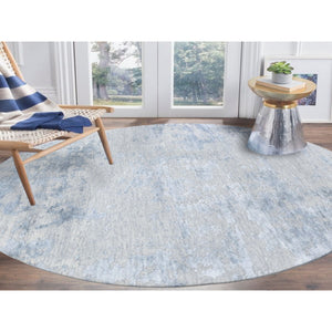7'10"x7'10" Round Abstract Design Wool And Silk Hi-Low Pile Denser Weave Hand Knotted Oriental Rug FWR354318