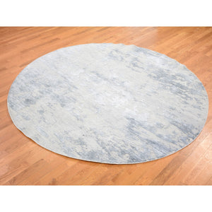 7'10"x7'10" Round Abstract Design Wool And Silk Hi-Low Pile Denser Weave Hand Knotted Oriental Rug FWR354318
