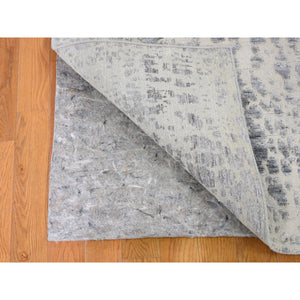 2'5"x10'1" Abstract Design Wool And Silk Hi-Low Pile Denser Weave Runner Hand Knotted Oriental Rug FWR354480