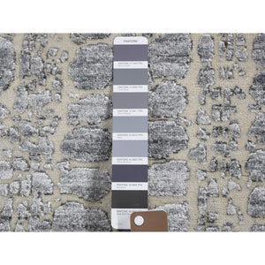 2'5"x10'1" Abstract Design Wool And Silk Hi-Low Pile Denser Weave Runner Hand Knotted Oriental Rug FWR354480