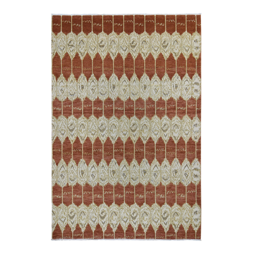 6'x9' Ikat Uzbek Design Pure Wool Hand Knotted Oriental Rug FWR354660