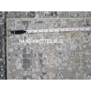 2'6"x12'4" Abstract Design Wool And Silk Denser Weave Runner Hand Knotted Modern Rug FWR354678