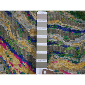 2'x3' THE LAVA, Sari Silk With Textured Wool Hand Knotted Oriental Rug FWR354756